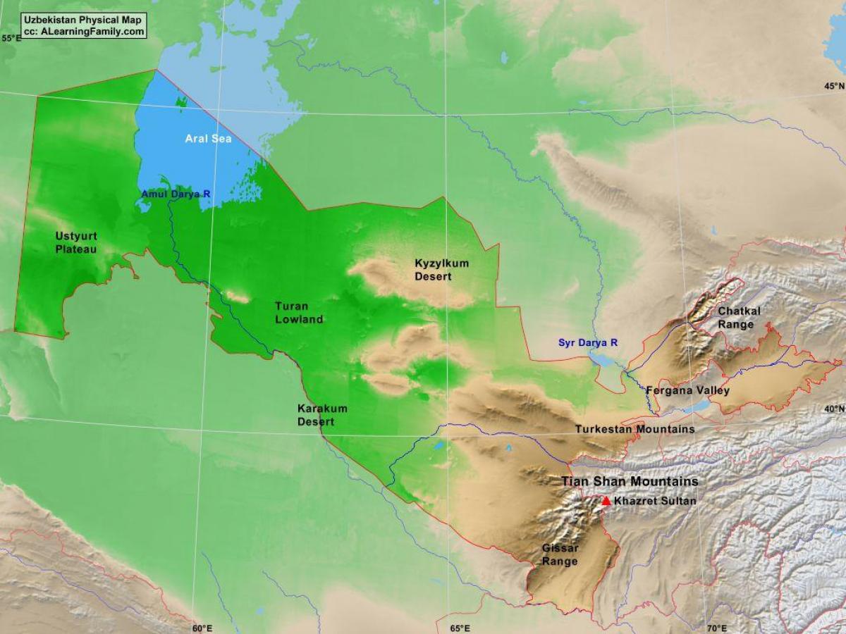 kaart Usbekistan füüsilise