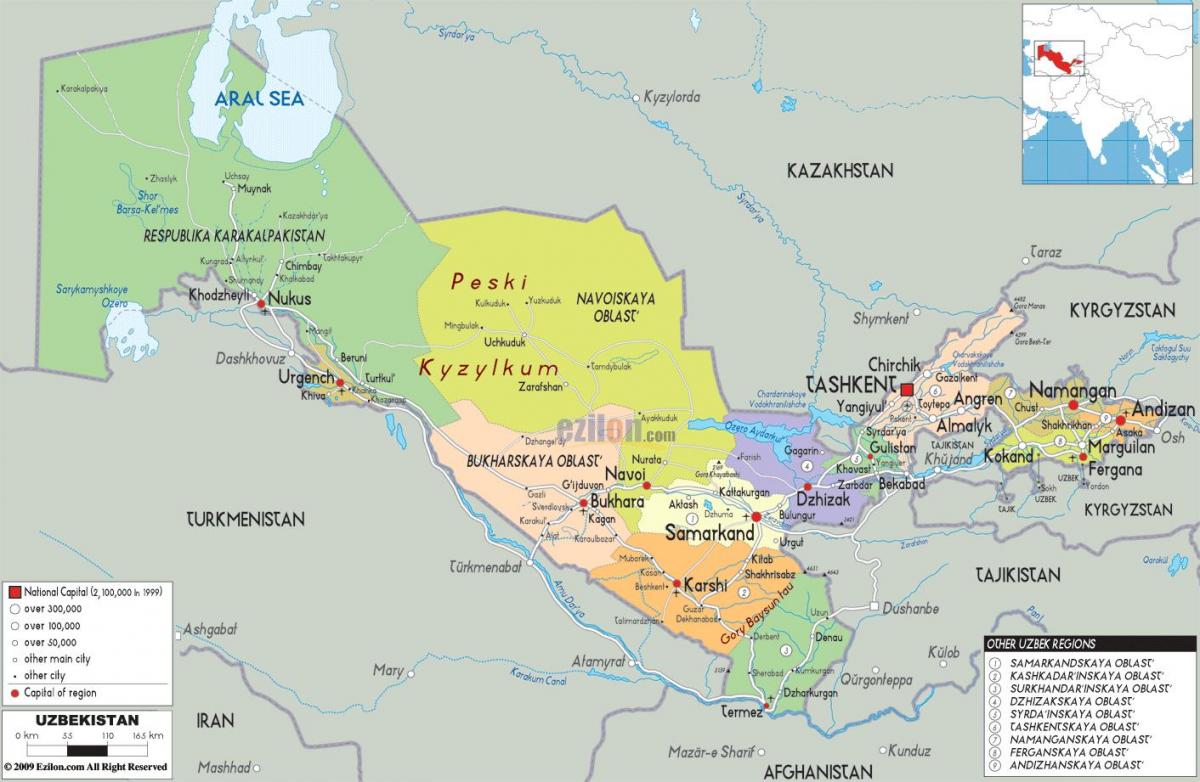 kaart Usbekistan