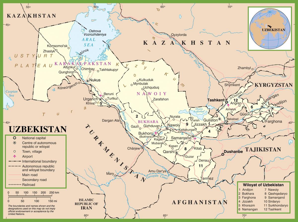 kaart Usbekistan poliitilise 