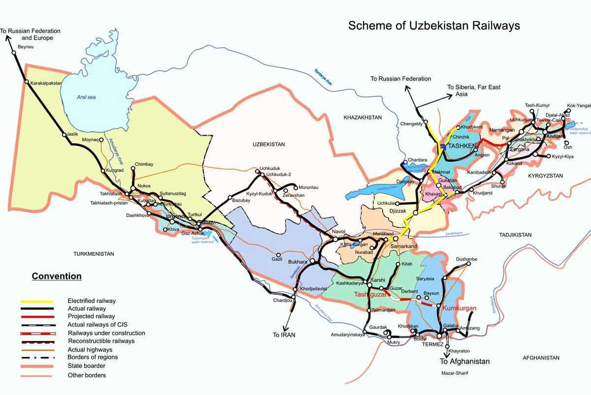 Usbekistan raudtee kaart